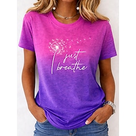Women's T Shirt Print Floral Graphic Fashion Stylish Classic Short Sleeve Crew Neck Round Neck Regular Tops Casual Daily Weekend Blue Green with beige Purple O