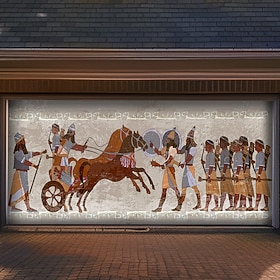 antichi guerrieri assiri su carri da guerra mesopotamia murale banner per porta del garage cartellone pubblicitario arte storica su larga scala copert