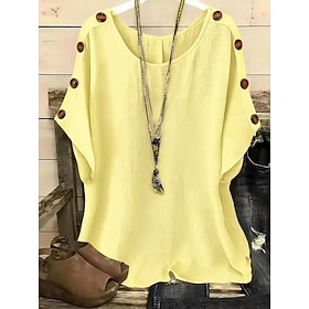 Women's T Shirt Tee Top Buttons Plain Fashion Stylish Classic Short Sleeve Crew Neck Regular Tops Daily Going out Weekend Blue White Yellow Pink Orange Summer