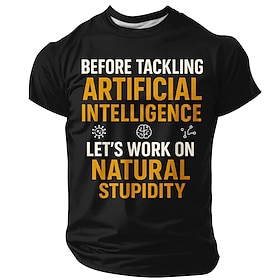 prima di affrontare l'intelligenza artificiale lavoriamo sulla stupidità naturale divertente sarcastico umoristico geek tecnologico geek IA nerd t-shi