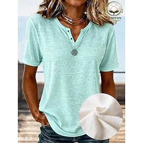 Per donna Camicia Blusa con texture Top estivi Semplice Elegante Classico Manica Corta Scollo a V Top lunghi Casuale Beige chiaro Verde chiaro Viola c