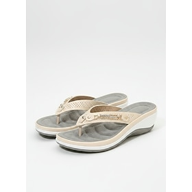 Women's White Wedge Flip-Flop Sandals with Rhinestone Accent – Comfortable Casual Summer Shoes