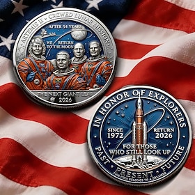 Artemis II Lunar Mission Commemorative Coin, 2026 Crewed Moon Return Tribute, Astronaut Rocket Collectible, U.S. Space Program Historical Keepsake