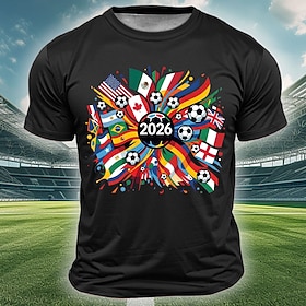 Internationale Fußball-Weltmeisterschaft 2026 – Weltfußballturnier der Männer – T-Shirt mit Fußballmotiven, Flaggen der Länder USA, Mexiko und Kanada, Kurzarm,