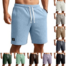 Men's Waffle Shorts Shorts Casual Shorts Pocket Elastic Waist Textured Plain Comfort Breathable Knee Length Casual Outdoor Beach Vacation Fashion Navy Blue Str