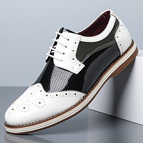 Men's Black And White Wingtip Oxford Shoes With Brogue Deta…