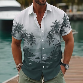 Men's Coconut Tree Gradient Color Tropical Plants Summer Hawaiian Shirt Tropical Shirts Aloha Shirt Short Sleeve Hawaiian Vacation Beach Wear Summer Spring Tur