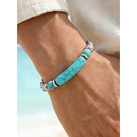 Men's Bohemian Titanium Steel and Natural Stone Bracelet, Multi-Color Beaded Chain Bracelet for Beach Vacation, Casual Summer Outfits and Everyday Wear
