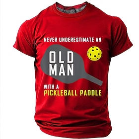 Never Underestimate An Old Man With A Pickleball Paddle Men's Humorous Sporty Graphic T Shirt Short Sleeve Crew Neck Casual Retirement Gift Tee Designer Clothi