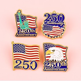 4pcs U.S. 250th Anniversary Enamel Pins Patriotic Metal Badge Set, Cartoon USA Flag, Statue of Liberty Bald Eagle, Creative Collectible Accessories for Clothi