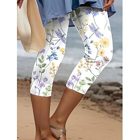 Women's Capri Pants Chinos Leggings Vacation Fashion Streetwear Capris High Waist Floral Graphic Print Comfort Soft Comfortable Stretchy Daily Outdoor Vacation