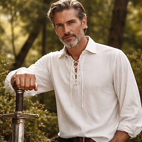 Medievale Rinascimento Camicia Lunghe Pirata Cavaliere Tinta unica Costume Per uomo Costumi da pirata Halloween Carnevale Mascherata Fiera Rinasciment