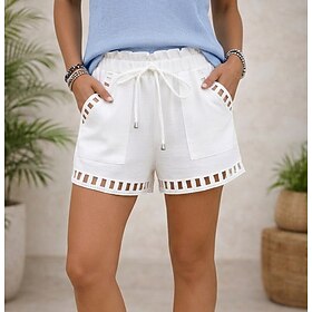 Women's Cotton Linen Shorts Linen-Inspired Shorts Chinos Shorts Vacation Fashion Basic Short Mid Waist Drawstring Pocket Comfort Soft Breathable Inelastic Dail