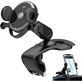 Universal 360° Dashboard Phone Holder for Your Car, Spring Clip Mount, One-Hand Multi-Adjustable Arm Clamp Car Phone Holder, Cellphone Support Cradle for 4-7in