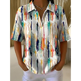 Women's Waffle Summer Tops Graphic Geometric Elegant Vintage Stylish Sleeveless Short Sleeve Shirt Collar Regular Tops Casual Daily Yellow Light Green Purple S