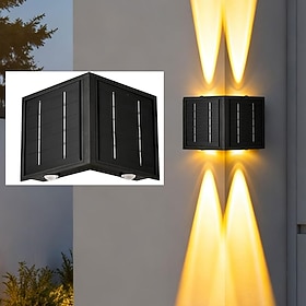 Solar Outdoor Corner Lights Small Black Exterior Wall Sconce LED Waterproof Corner Wall Light Up and Down 3000K Wireless Outside Corner Light Wall for Porch Pa