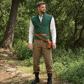 Set Medievale Rinascimento Elegante Pantaloni Gilet Cintura in Vita con accessori Arciere Elfo Ranger Costume Per uomo Fantasia Halloween Carnevale Ma