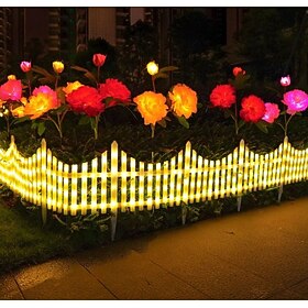 Solar Light White Picket Fence for Garden, Garden Fence Border with Solar Lights and Remote, Decorative Mini Pocket Fence for Small Flower Path Tree Yard Pet B