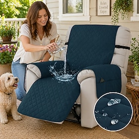 100% Waterproof Recliner Covers, Non Slip Covers for Recliner Chair with Pocket, Washable Reclining Chair Quilted Furniture Protector for Kids, Pets