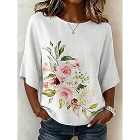 Women's Shirt Print Floral Graphic Vintage Daily Stylish Half Sleeve Crew Neck Regular Tops Casual Daily Holiday Blue Pink Purple Summer Spring Fall