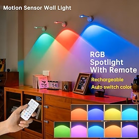 1/3PCS Wireless Remote Control Human Body Sensor Wall Lamp Rechargeable Indoor LED Background Wall Lamp RGB Spot Light Wireless Picture Light Art Display Cabin
