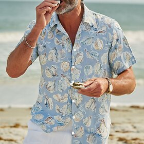 Men's Shell Sea Creatures Summer Hawaiian Shirt Tropical Shirts Aloha Shirt Short Sleeve Hawaiian Vacation Beach Wear Summer Spring Turndown 3D Print Button Up