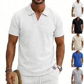 Men's Waffle Polo Shirts Polo Casual Street Lapel Short Sleeve Basic Modern Plain Lightweight Breathable Summer Spring Loose Fit White Black Royal Blue Khaki L