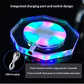 1 Pc USB Rechargeable RGB LED Coaster Acrylic Crystal Light Up Base Color Changing Drink Coaster for Party Bar Decor Gift