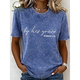 Women's 100% Cotton T Shirt Print Acid Wash Vintage Washed Letter Stylish Basic Classic Short Sleeve Crew Neck Long Tops Casual Daily Blue Black Pink Purple Gr