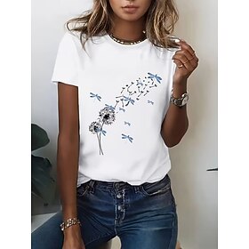 Women's 100% Cotton T Shirt Print Floral Graphic Vintage Stylish Classic Short Sleeve Crew Neck Regular Tops Casual Daily Weekend White Summer Spring