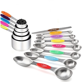 13Pcs Stainless Steel Magnetic Measuring Spoons Set, Kitchen Baking Cooking Measuring Cups with Engraved Scales, Food Grade Durable Metal Measuring Spoons for
