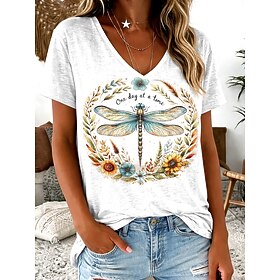 Women's T Shirt Print Floral Graphic Vintage Stylish Classic Short Sleeve V Neck Long Tops Casual Daily Going out Blue Sage Green White Purple Summer Spring