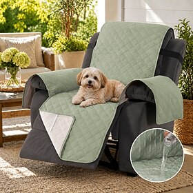 100% Waterproof Recliner Quilted Sofa Cover for Large Reclining Chair Slipcover Seat Reversible Washable Protector with Elastic Adjustable Straps for Kids Pets