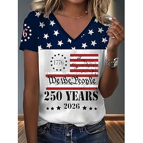 Giorno dell'Indipendenza Americana Per donna Maglietta Stampato Grafico Bandiera Americana Vintage Elegante Classico Manica Corta Scollo a V Top Regol