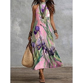 Women's Maxi Dress Chiffon Dress Casual Dress Swing Dress Boho Chic Dresses Bohemia Vacation Tropical Beach Holiday Date Regular Fit Floral Graphic Sleeveless