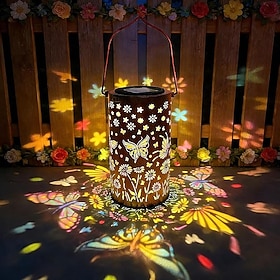 Colorful Butterfly Solar Lantern Garden Gifts for Women Mom, Outdoor Hanging Lights, Waterproof Metal Decorative Lamp for Patio, Yard, Backyard, Pathway