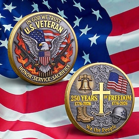 U.S. Veteran Commemorative Coin, 250 Years of Freedom 1776-2026, Patriotic Tribute Medal with Eagle, Flag, Liberty Bell  Military Symbols, Honor Service Sacrif