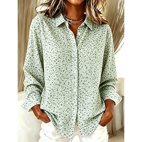 Women's Shirt Blouse Patchwork Buttons Print Floral Graphic Vintage Casual Long Sleeve Shirt Collar Regular Tops Casual Daily Blue Purple Green Summer Spring F