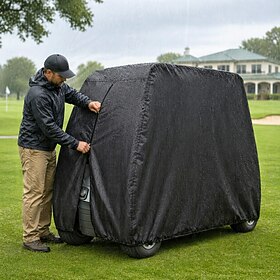 Golf Cart Cover 4 Passenger Heavy Duty,  210D/420D Waterproof Golf Cart Covers Extended Roof Compatible with EZ GO Club Car Yamaha Golf Carts, Outdoor Dustproo