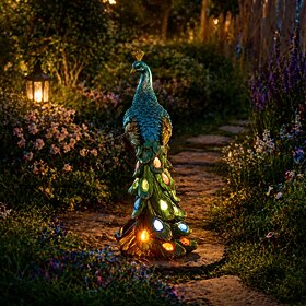 Outdoor Solar Peacock Resin Statue Light, Waterproof Garden Path Lawn Patio Yard Decor, Solar-Powered Peacock Sculpture Lamp for Party, Wedding, Holiday, Mothe