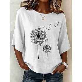 Women's Blouse Print Floral Graphic Bohemia Vintage Tropical Short Sleeve 3/4 Length Sleeve Crew Neck Regular Tops Casual Daily Vacation Wear Blue Black White