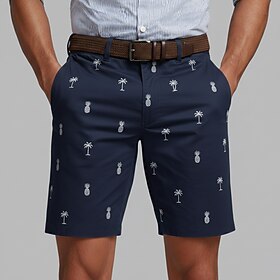 Men's Pineapple Coconut Tree Tropical Plants Bermuda shorts Casual Shorts Golf Shorts Mid Waist Hawaiian Work Beach Sports Outdoor Flat Front Shorts with 4 Poc
