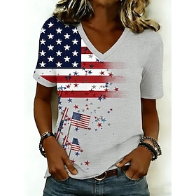 Giorno dell'Indipendenza Americana Per donna Maglietta Stampato Grafico Bandiera Americana Vintage Elegante Classico Manica Corta Scollo a V Top Regol