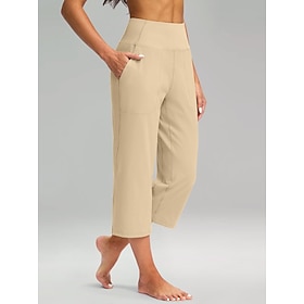 Mulheres Perna larga chinês Férias Estilo Clássico Básico Capris Cintura Alta Tecido Bolsos Confortável Conforto Macio Com Stretch Casual Ginásio Ioga Adamasca