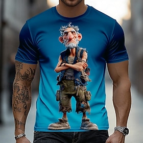 Men's Ombre Old Man T Shirt Short Sleeve T shirt 3D Print Crew Neck Shirt Funny Casual Daily Street Blue Yellow Khaki Summer Spring Clothing Apparel S M L XL 2