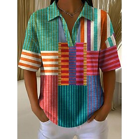 Women's Waffle Summer Tops Graphic Geometric Elegant Vintage Stylish Short Sleeve V Neck Regular Tops Casual Daily Red Green Gray Summer Spring