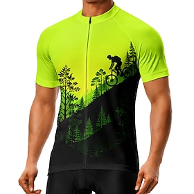 Men Cycling Jersey Scenery Short Sleeve Bike Shirt Jersey Top with 3 Rear Pockets UV Resistant Quick Dry With Pockets Front Zipper Sports Green Clothing Appare