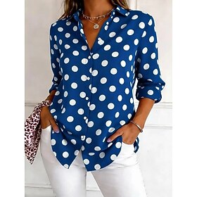 Women's Shirt Blouse Patchwork Buttons Print Graphic Geometric Polka Dot Vintage Tropical Daily Long Sleeve Collar Shirt Collar Long Tops Casual Daily Blue Sum