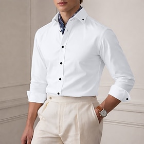 Men's Shirt Dress Shirt Button Down Shirt Color Block Daily Business Black White Red Navy Blue Long Sleeve Button Down Collar All Seasons Clothing Apparel Patc