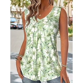 Women's Camisole Tank Top Print Floral Graphic Plants Vintage Tropical Stylish Sleeveless V Neck Long Tops Casual Daily Blue Light Green Pink Summer Spring